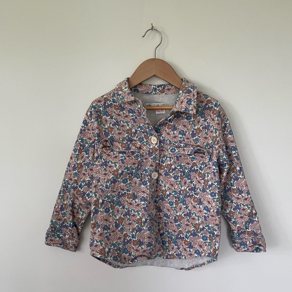 Zara Floral Button-Up Shirt Jacket